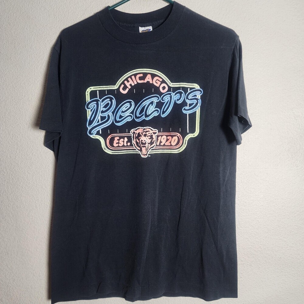 Vtg Chicago Bears Shirt Mens L Black Single Stitch NFL Football Trench USA 90s
